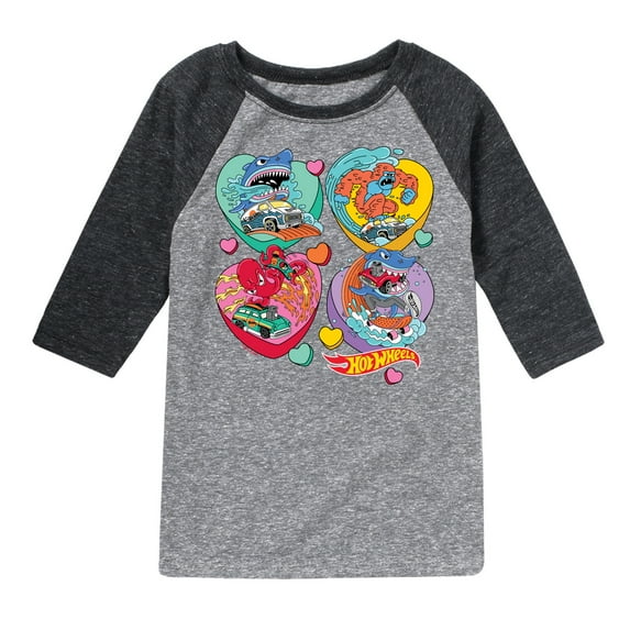 Hot Wheels - Monster Racing Hearts - Toddler & Youth Raglan Graphic T-Shirt
