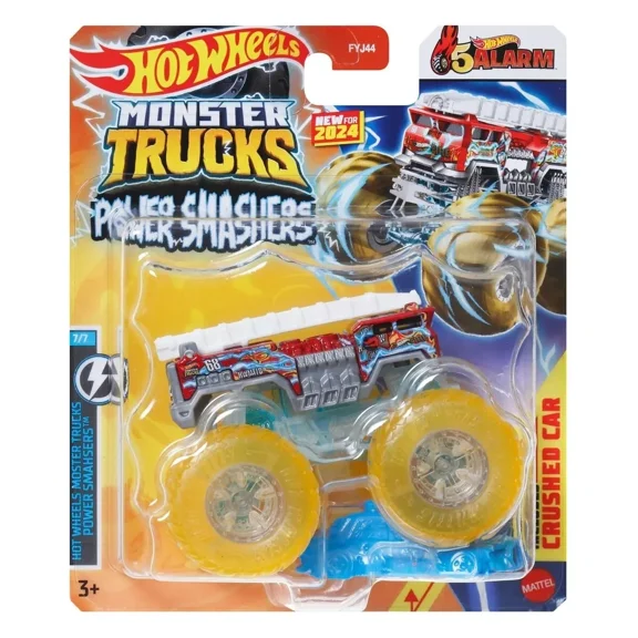 Hot Wheels Monster Truck - 5 ALARM - 1:64 Scale Power Smashers + Crushed Car