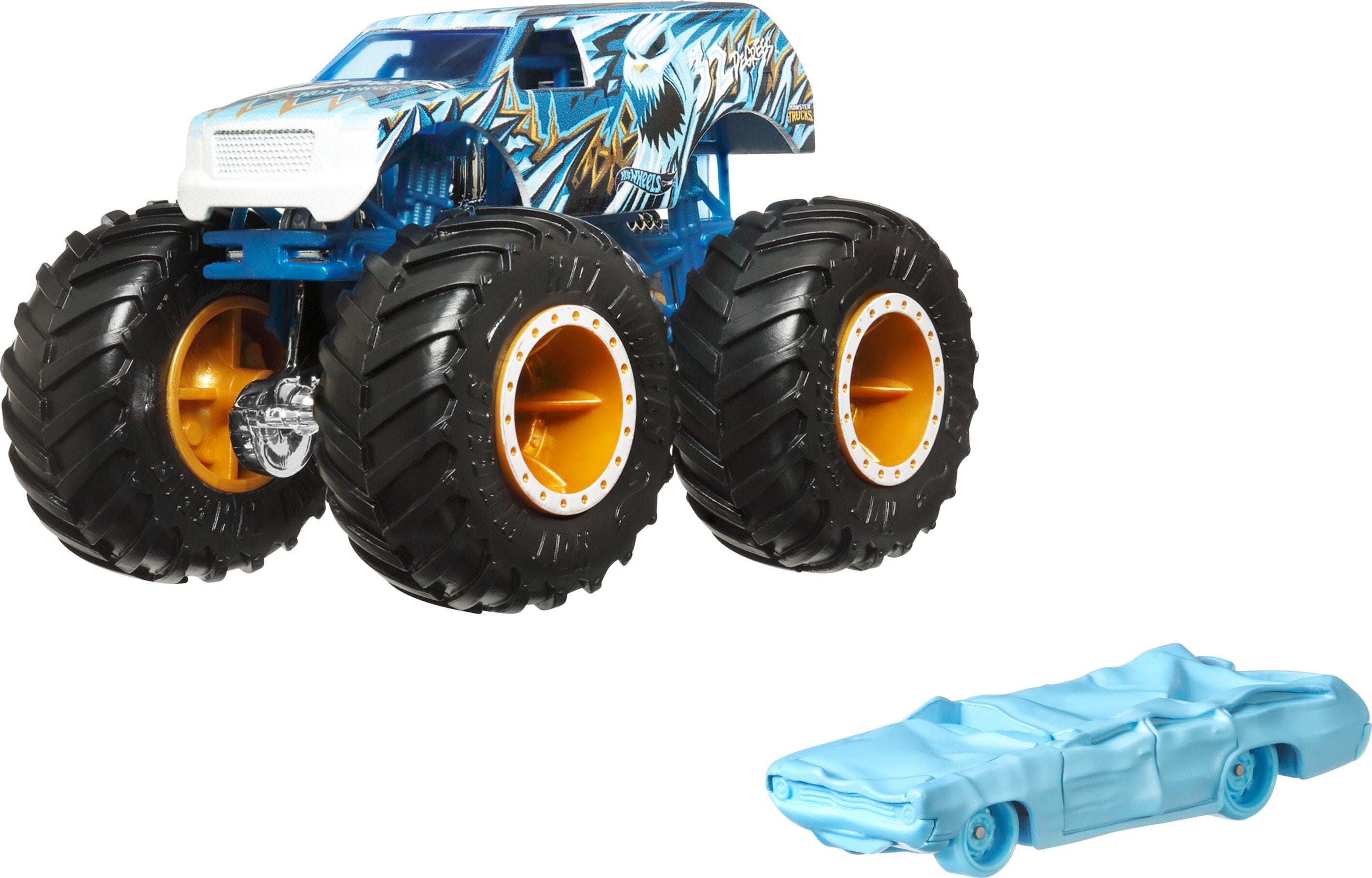 Hot Wheels Monster Truck & Car, 1:64 Scale Die-Cast Truck & Car (2 Vehicles) (Styles May Vary)