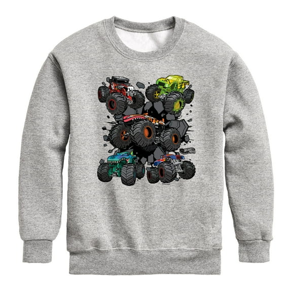 Hot Wheels - Monster Truck Grids - Youth Boys Crew Fleece Sweatshirt