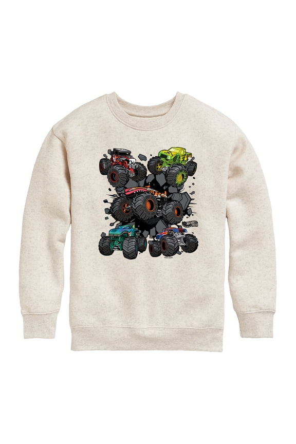 - Monster Truck Grids - Youth Boys Crew Fleece Sweatshirt