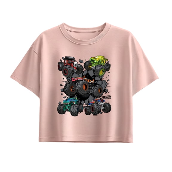 Hot Wheels - Monster Truck Grids - Youth Girl Short Sleeve Boxy Tee