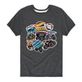 thumbnail image 1 of Hot Wheels - Monster Truck Stickers - Kids Toddler And Youth Short Sleeve Tee, 1 of 5