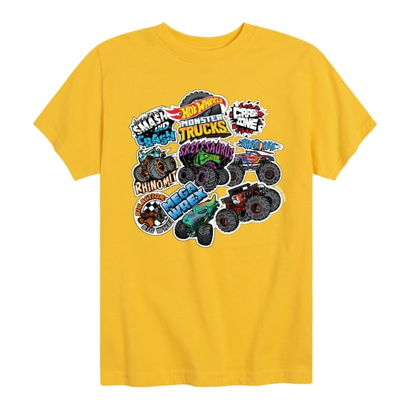 Hot Wheels - Monster Truck Stickers - Kids Toddler And Youth Short Sleeve Tee