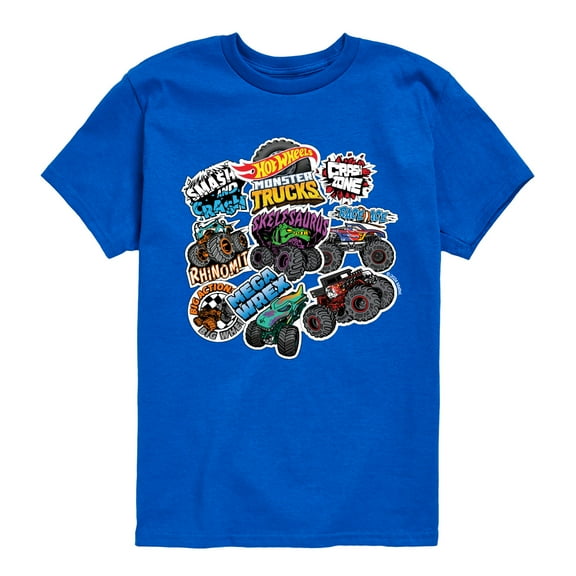 Hot Wheels - Monster Truck Stickers - Kids Toddler And Youth Short Sleeve Tee
