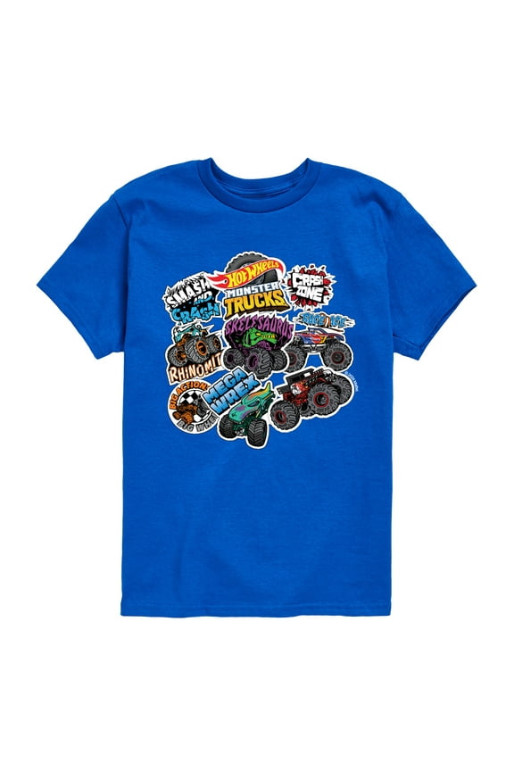 - Monster Truck Stickers - Kids Toddler And Youth Short Sleeve Tee