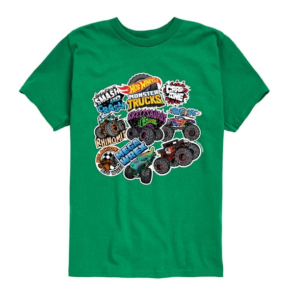 Hot Wheels - Monster Truck Stickers - Kids Toddler And Youth Short Sleeve Tee