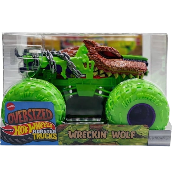 Hot Wheels Monster Trucks 1:24 Scale Die-Cast Metal Oversized Wreckin' Wolf with Giant Wheels for Ages 3+