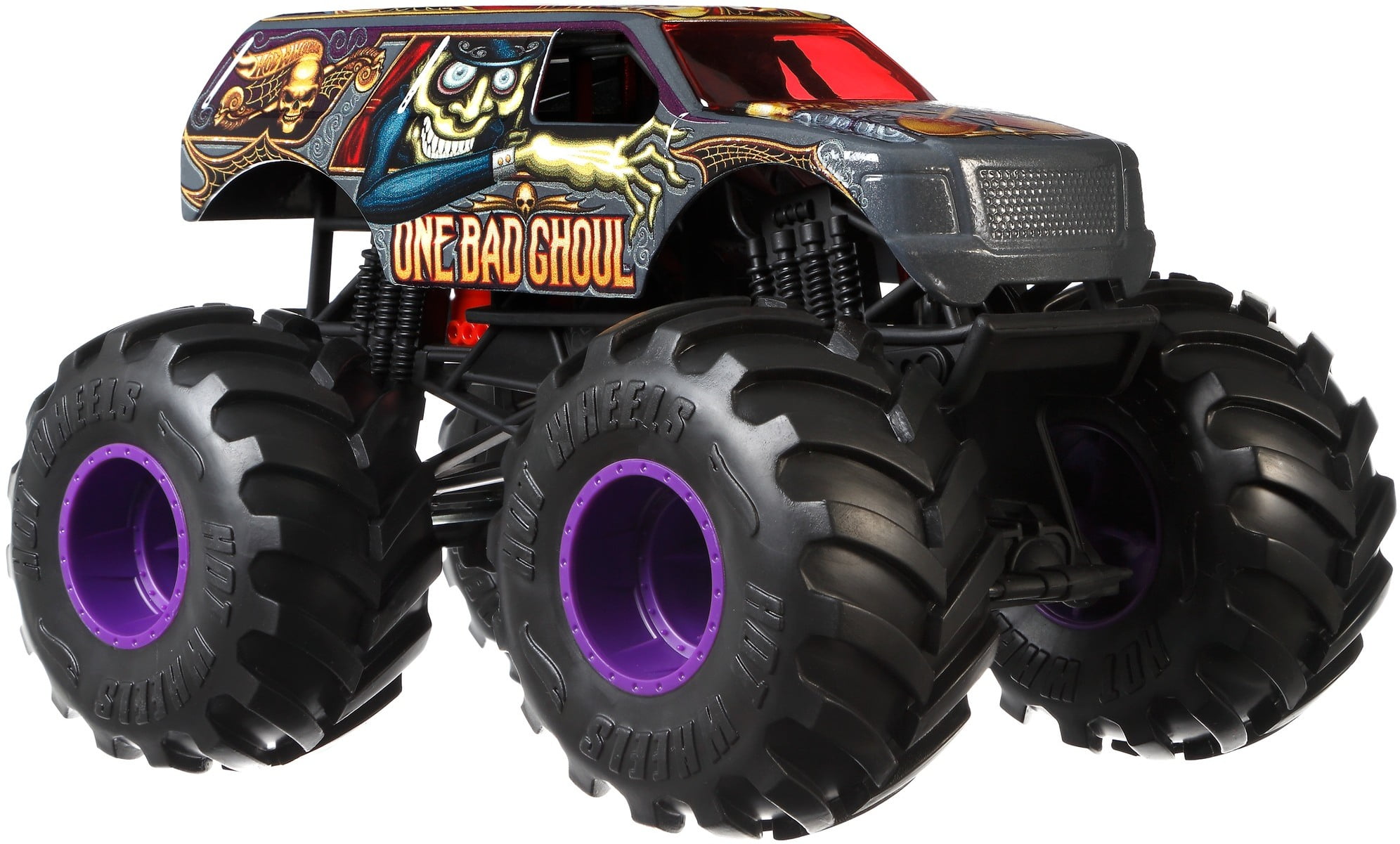 Hot Wheels 1:24 Scale Monster Truck Black Hotrod w/ Skull and Flames Jam