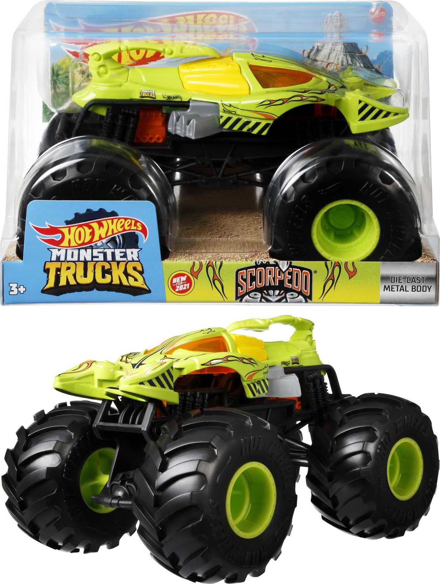 Hot Wheels Monster Trucks 1:24 Scale Vehicles, Collectible Die-Cast Toy  Trucks 