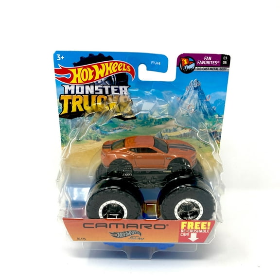 Hot Wheels Monster Trucks 1:64 Scale Camaro Crushable car, Burnt Orange