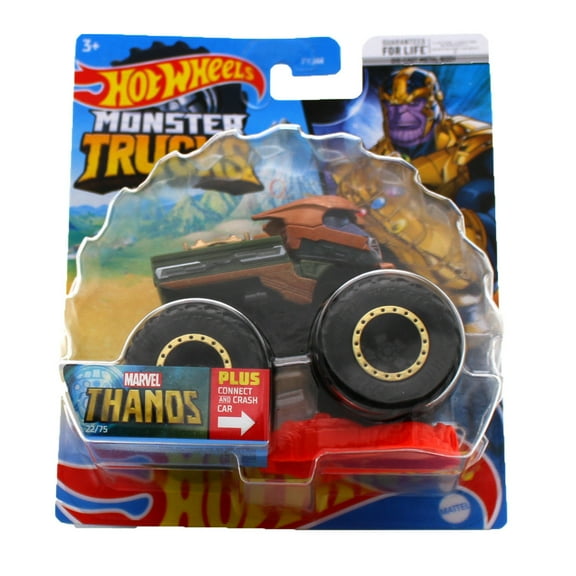 Hot Wheels Monster Trucks 1:64 Scale Marvel Thanos, Includes Connect and Crash Car