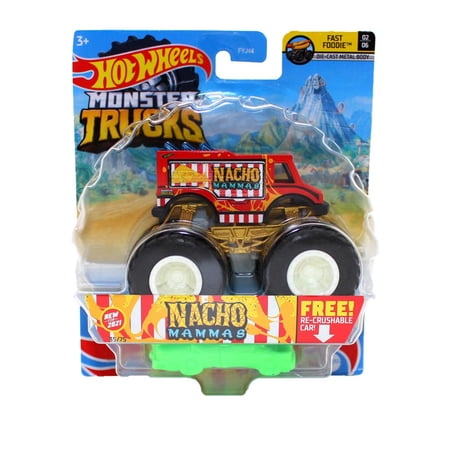 Hot Wheels Monster Trucks 1:64 Scale Nacho Mammas, Includes Crushable Car