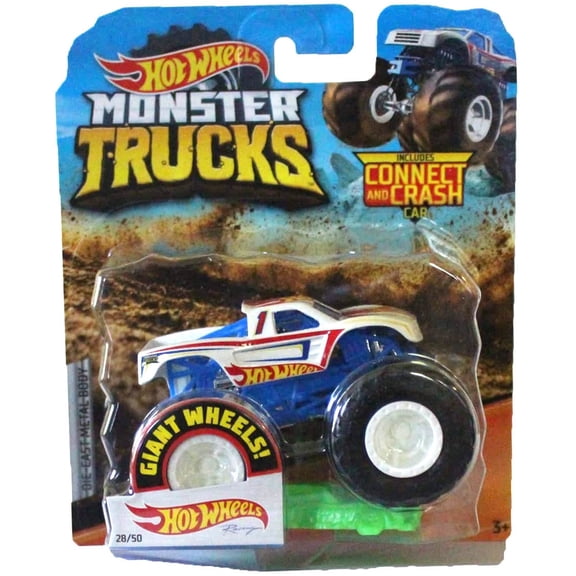 Hot Wheels Monster Trucks 1:64 Scale Racing Truck with Connect Crash Car #28/50