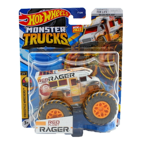 Hot Wheels Monster Trucks 1:64 Scale Red Planet Rager, Includes Connect and Crash Car