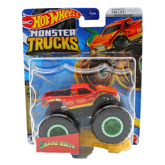 Hot Wheels Monster Trucks 1:64 Scale Snake Bite 1/6, Includes Connect and Crash Car