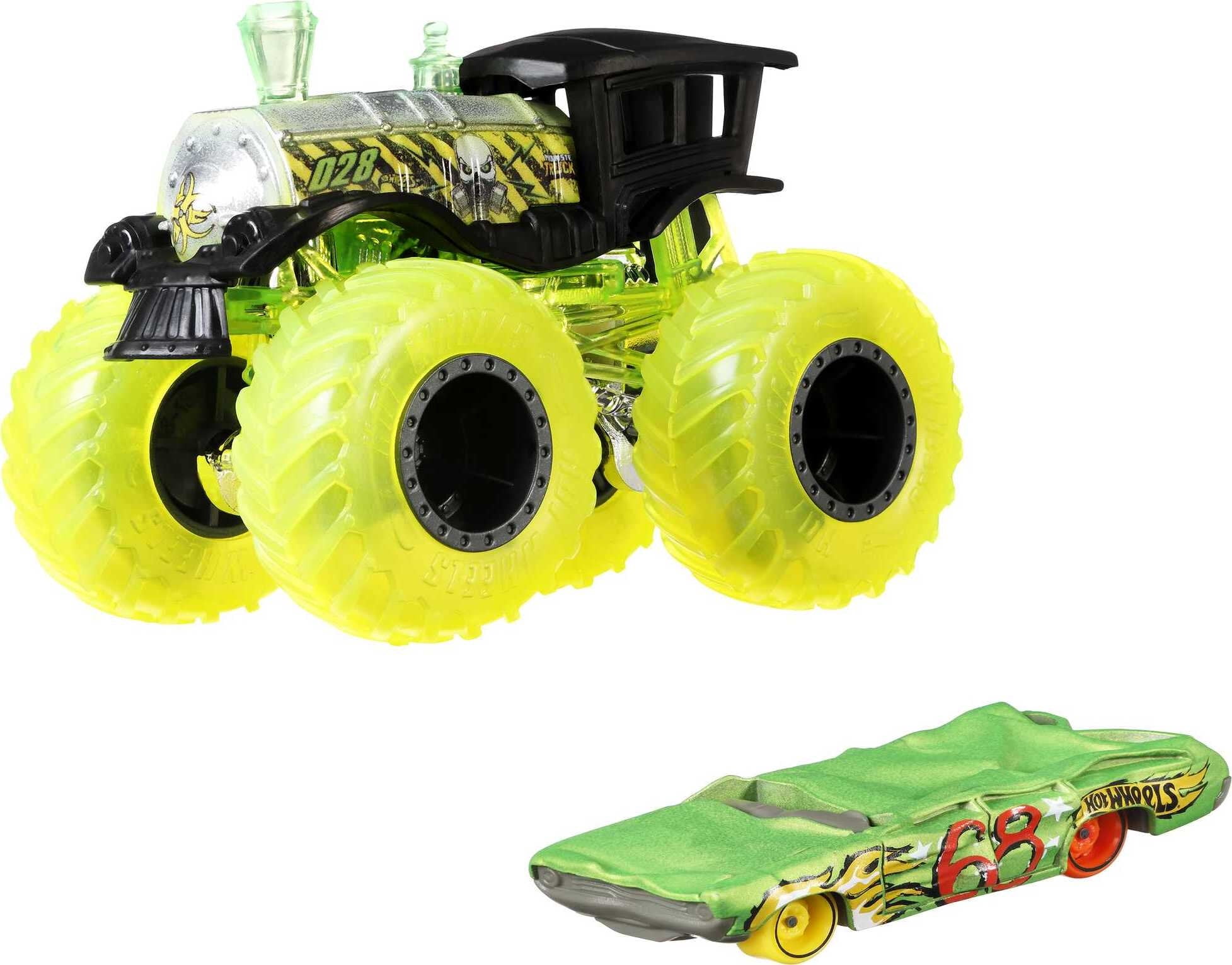 Hot Wheels Monster Trucks 1:64 Scale Vehicles 2 Pack; 1 Die-Cast Truck ...