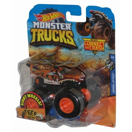 Hot Wheels Monster Trucks (2018) Animal Attack Tiger Shark 3/5 Toy w/ Connect Crash Car #18/50