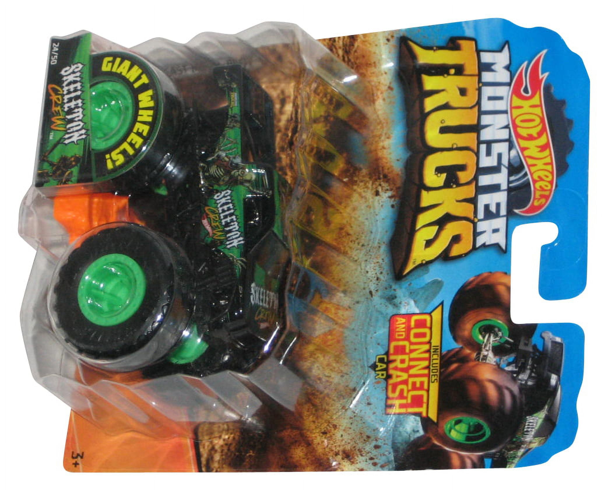 Hot Wheels Monster Trucks (2018) Skeleton Crew Green Toy Truck #24/50 w/ Connect & Crash Car