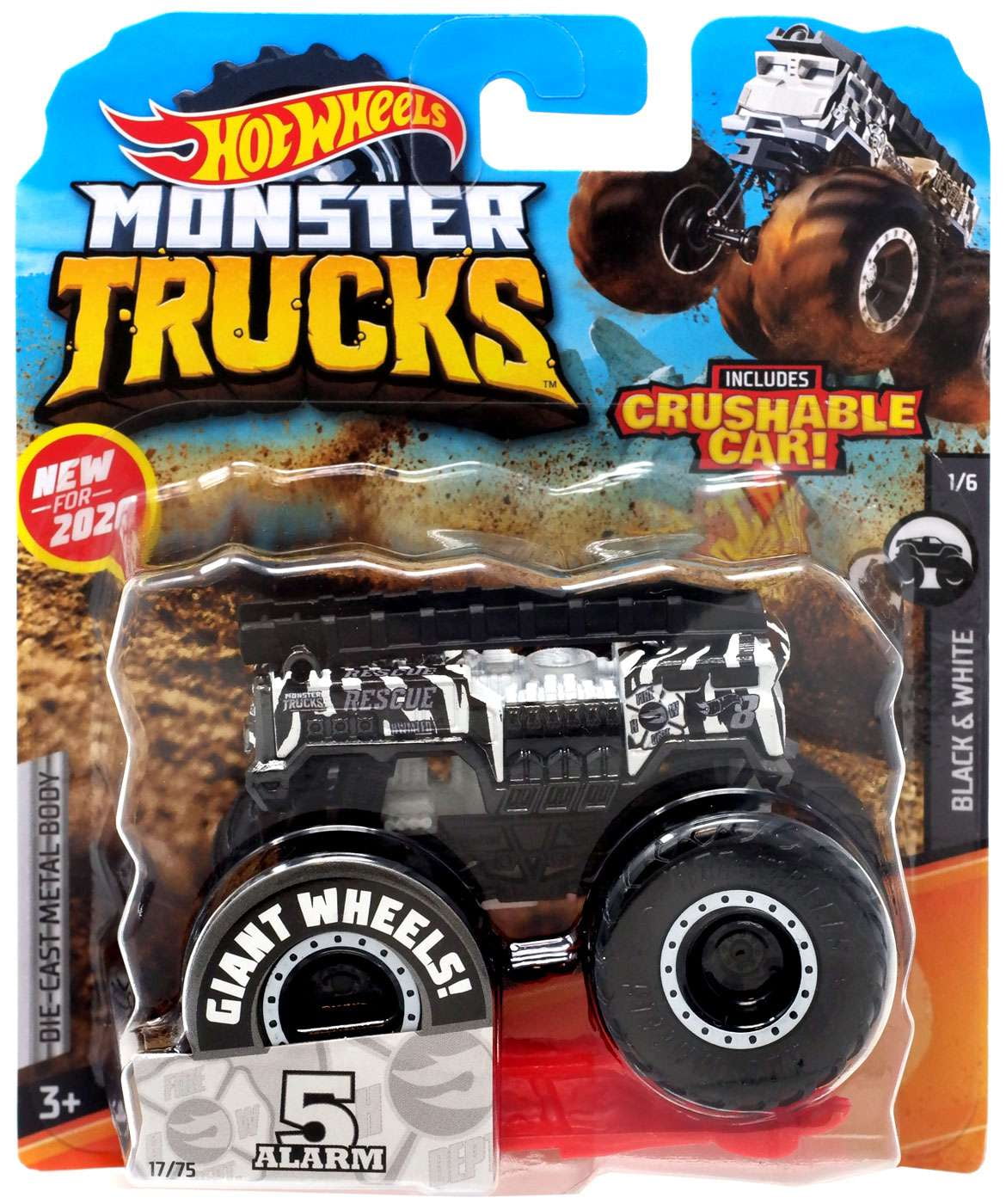 Hot Wheels Monster Trucks 5 Alarm Die-Cast Car (Black & White)