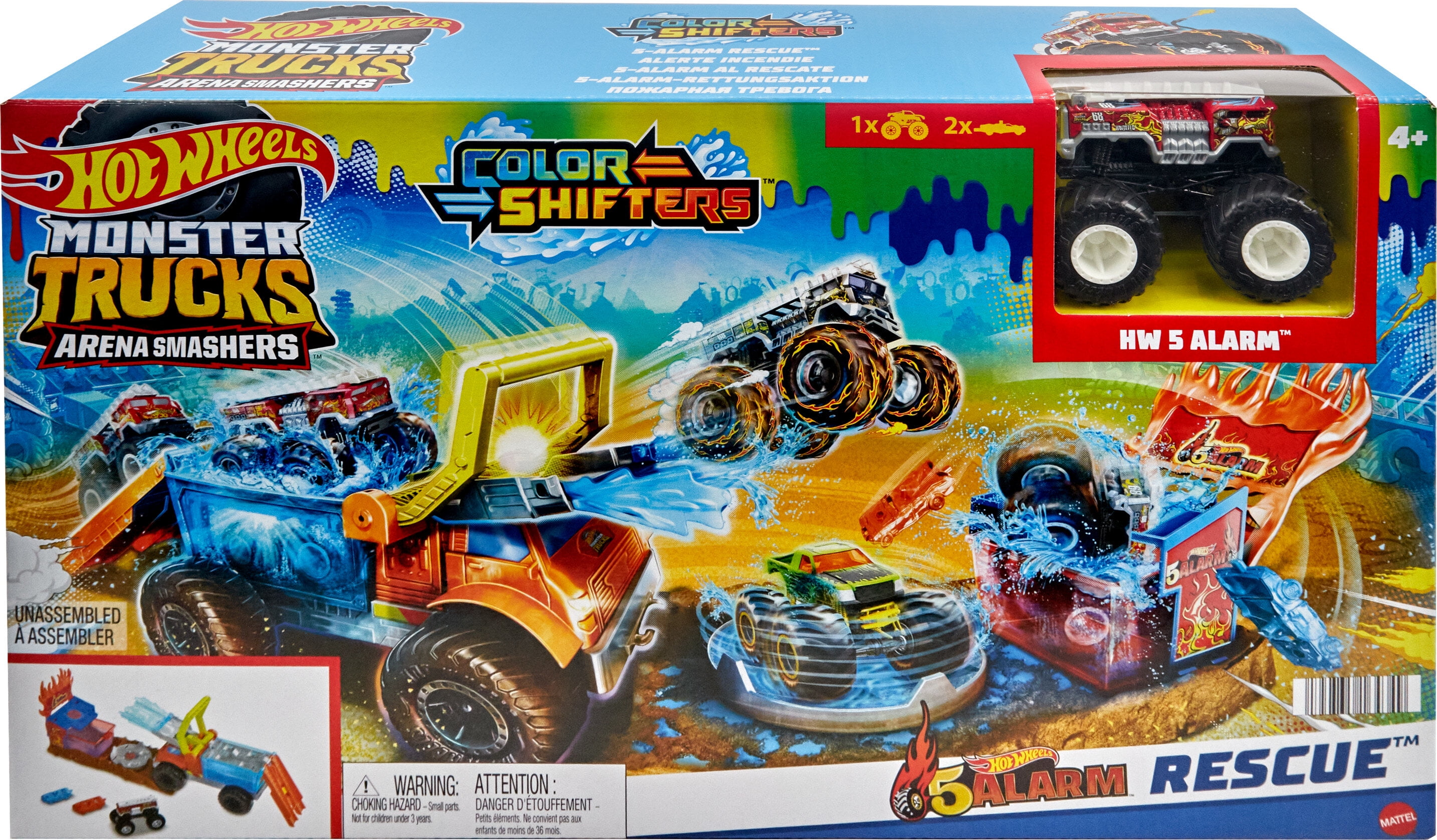 Hot Wheels Monster Trucks Arena Smashers Color Shifters 5Alarm Rescue Playset, Ages 4 Years and