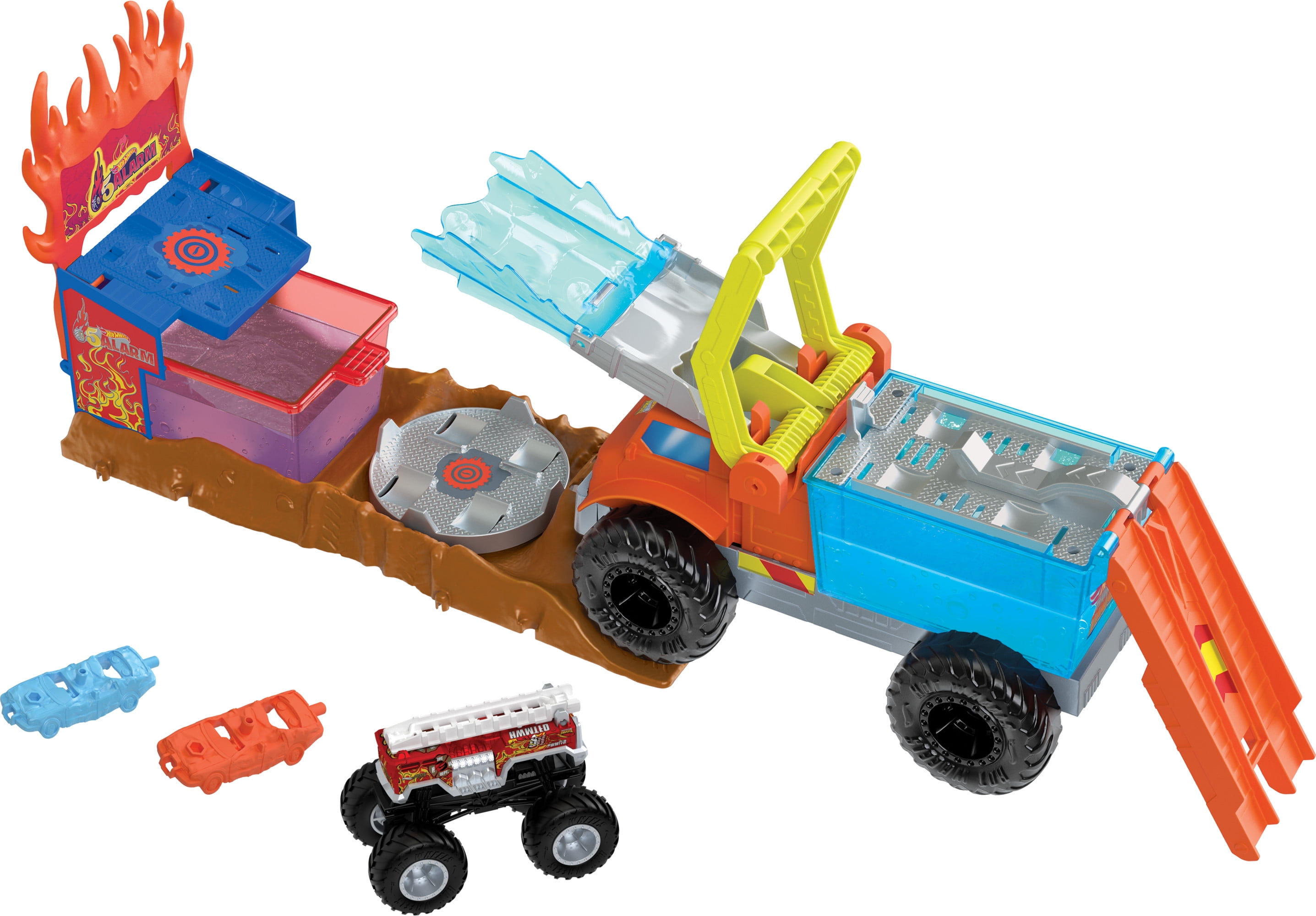 Hot Wheels Monster Trucks Arena Smashers Color Shifters 5-Alarm Rescue Playset, Fire Truck Toy 26 in