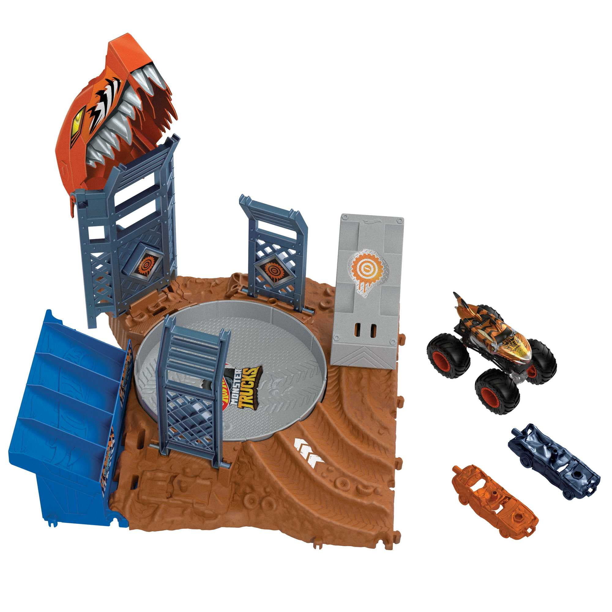 Hot Wheels Monster Trucks Arena Smashers Tiger Shark Spin-Out Challenge with 1 Toy Truck