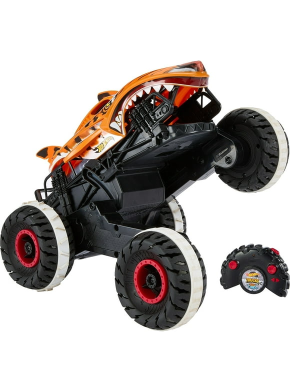 Hot Wheels Monster Trucks Battery-Powered Unstoppable Tiger Shark RC in 1:15 Scale