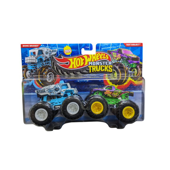 Hot Wheels Monster Trucks Bionic Bruiser VS Test Subject Demolition Doubles