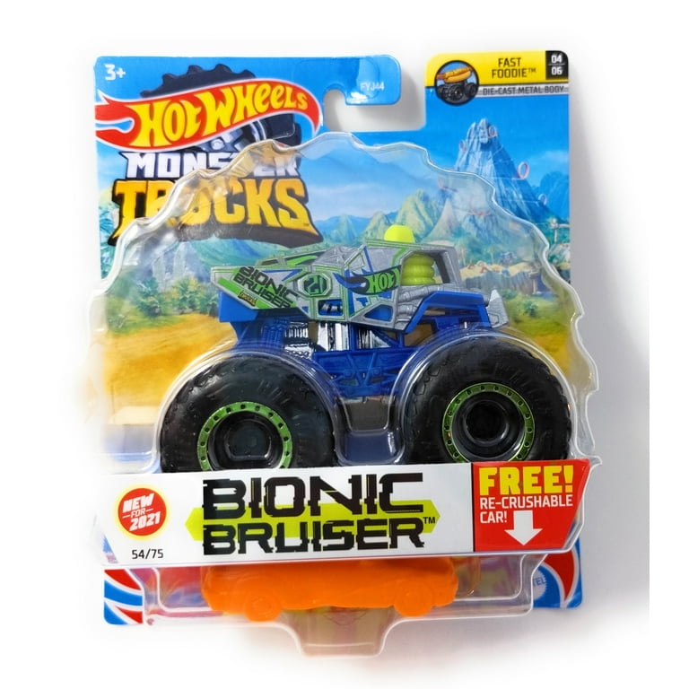 Hot Wheels Monster Trucks Bionic Bruiser with Re-Crushable Car