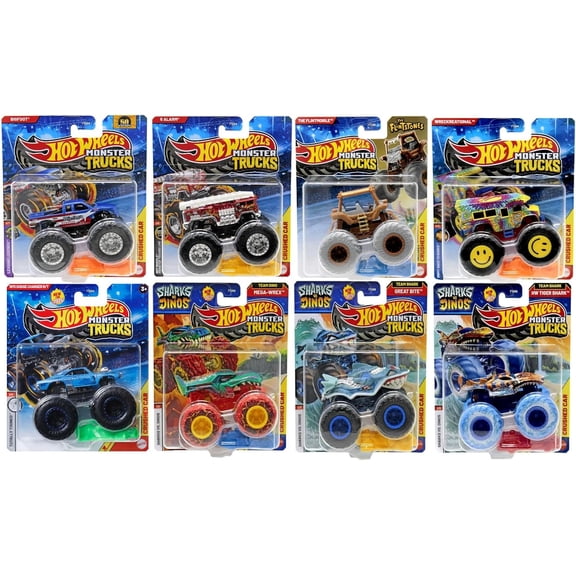Hot Wheels Monster Trucks Collection, Die-Cast Vehicles with Crushable Cars, 8 Pack Bundle FYJ44-993H