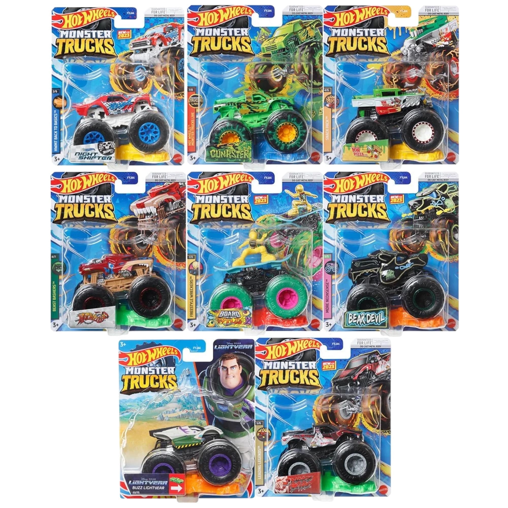 Hot Wheels Monster Trucks Connect and Crash Car Complete Set of 8 Diecast Vehicles with Hotweiler, Buzz, Board Wild, Gunkster, Beardevil and More from FYJ44-995G