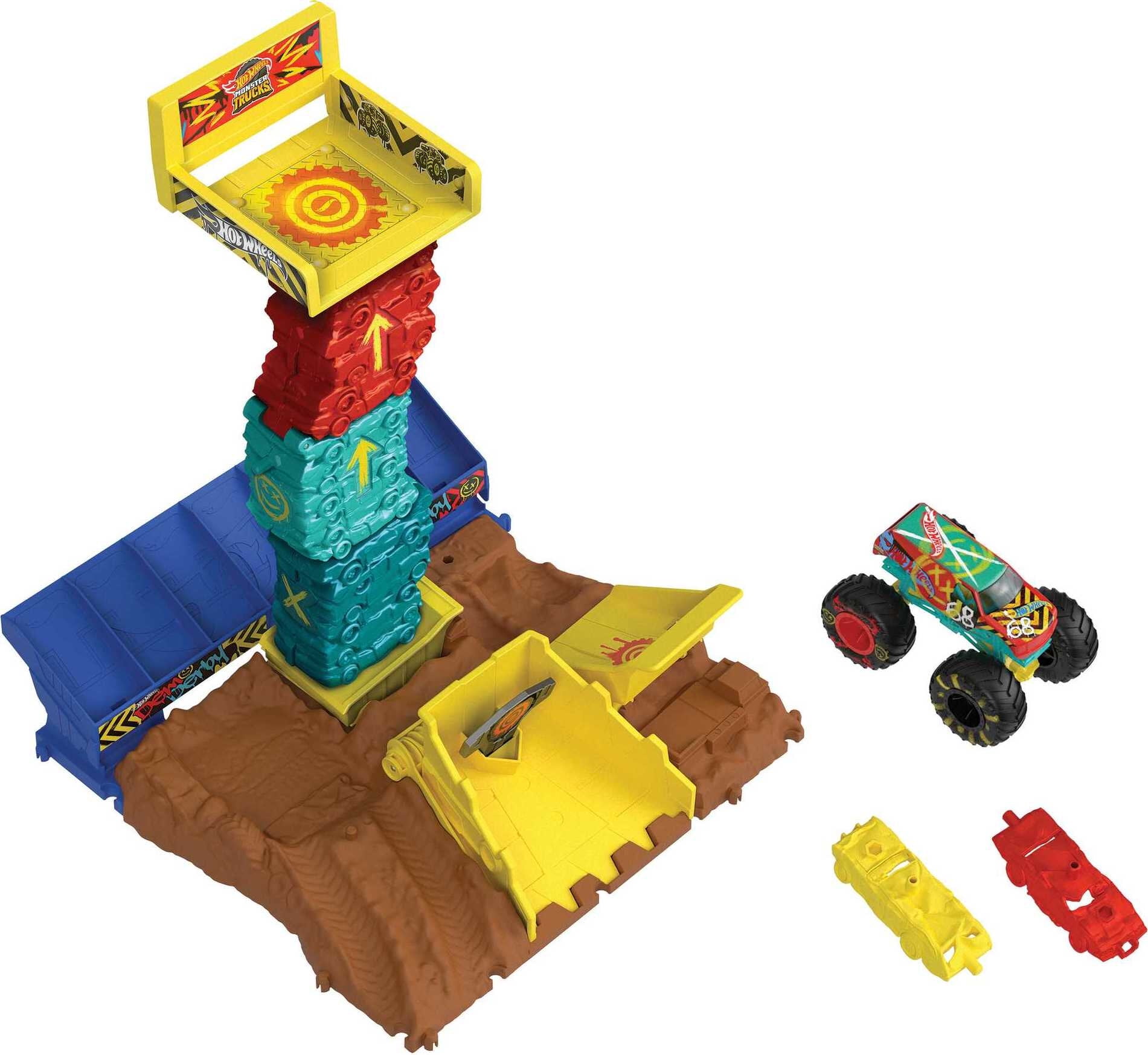 Hot Wheels Monster Trucks Demo Derby Car Jump Challenge Playset, 1