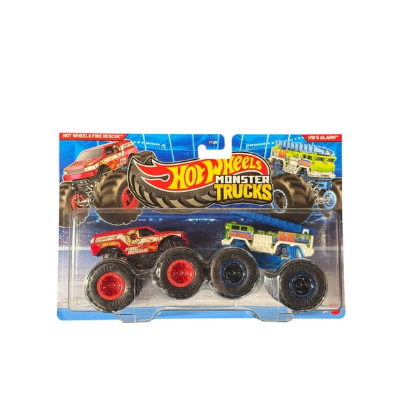 Hot Wheels Monster Trucks Demolition Doubles Fire Rescue Chief vs 5 Alarm Engine 1:64 Scale Die-Cast for Ages 3+