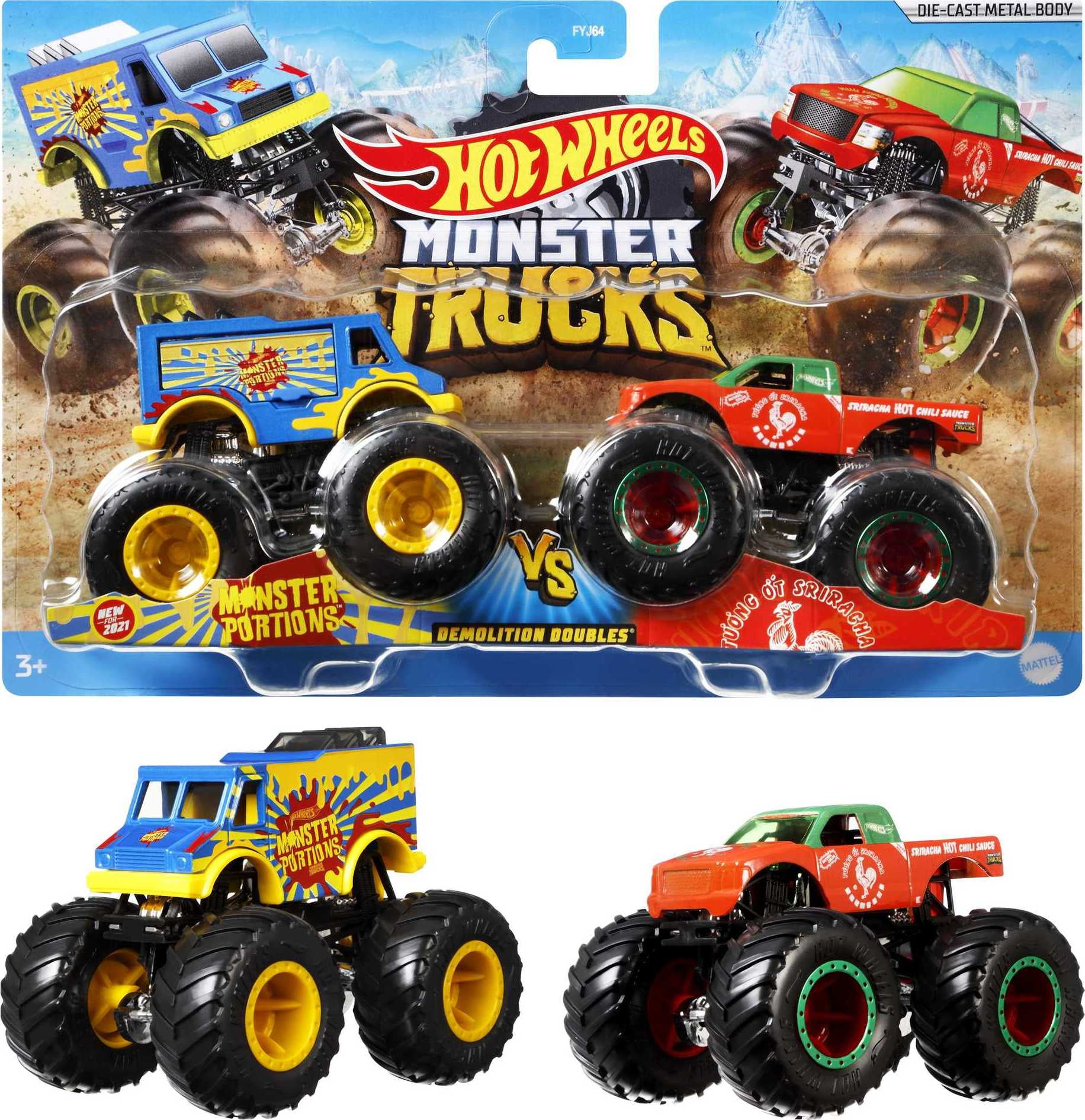 Hot Wheels Monster Trucks Demolition Doubles, Set of 2 Toy Trucks (Styles  May Vary)