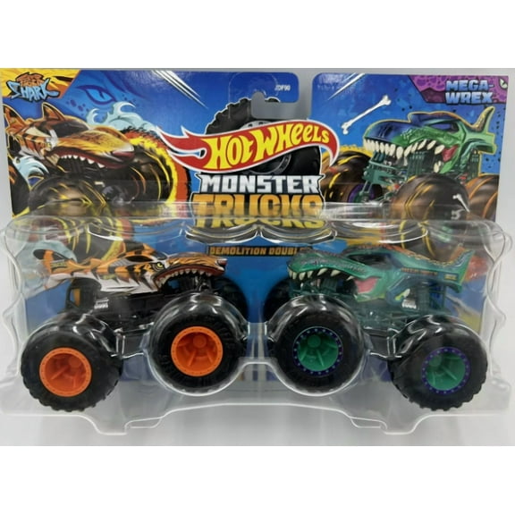 Hot Wheels Monster Trucks Demolition Doubles Tiger Shark vs Mega Wrex