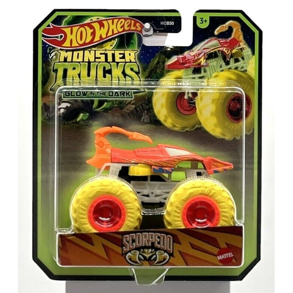 Hot Wheels Monster Trucks Die-Cast 1:64 Scale Toy Truck that Glows in the Dark Scorpedo