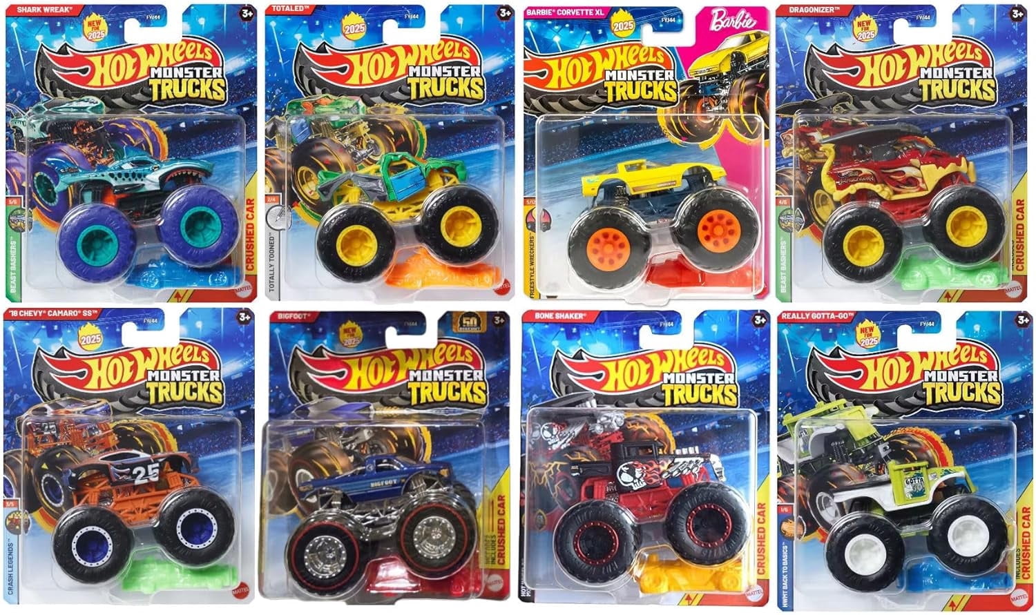 Hot Wheels Monster Trucks Die-Cast Vehicles, 1:64 Scale, Bundle of 8, FYJ44-993E