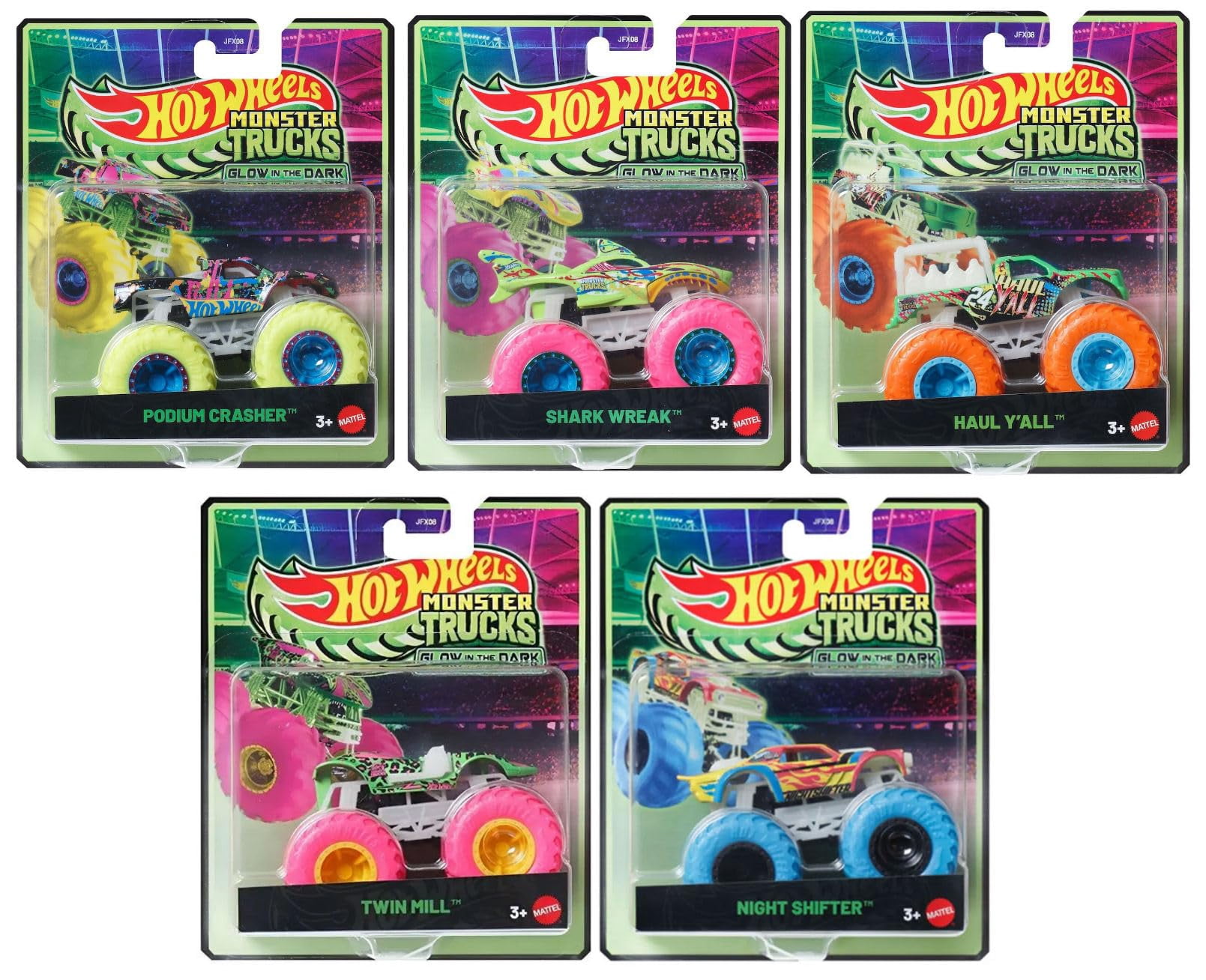 【未開封】Hot Wheels MONSTER TRUCKS まとめ売り Hot Wheels Monster Trucks Glow in The Dark Collection, 5-Pack Set
