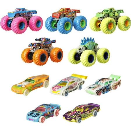 Hot Wheels - Monster Trucks 1:64 Scale Glow in the Dark Vehicles (10-Pack)
