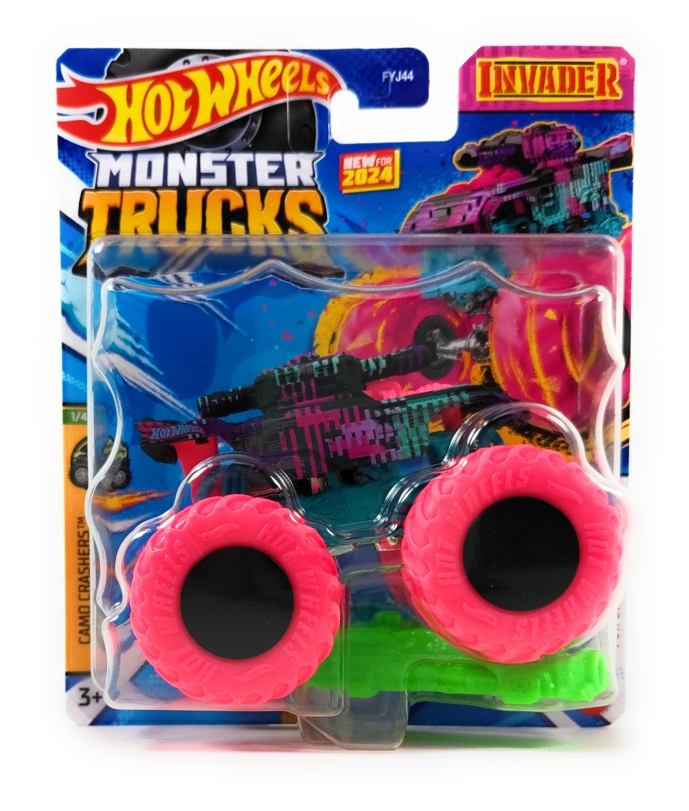 Hot Wheels Monster Trucks Invader 1/4 Camo Crashers 1:64 Scale ...