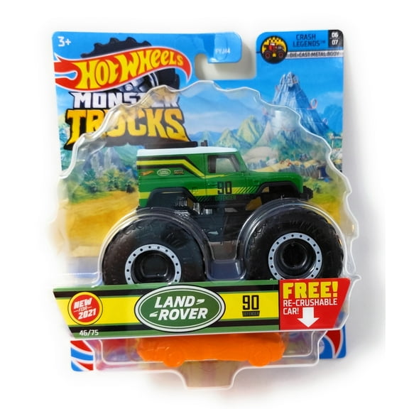 Hot Wheels Monster Trucks Land Rover Defender 90 with Re-Crushable Car