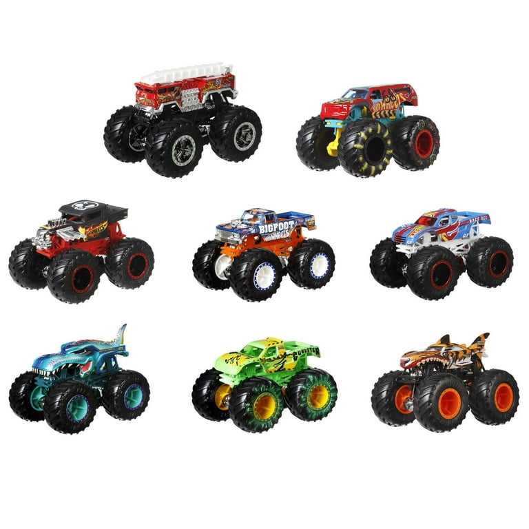 Hot Wheels Monster Trucks Stunt Tire Playset, Includes 3 Hot Wheels Monster  Trucks & 3 Hot Wheels 1:64 Scale Vehicles, For Kids 4 to 8 Years Old