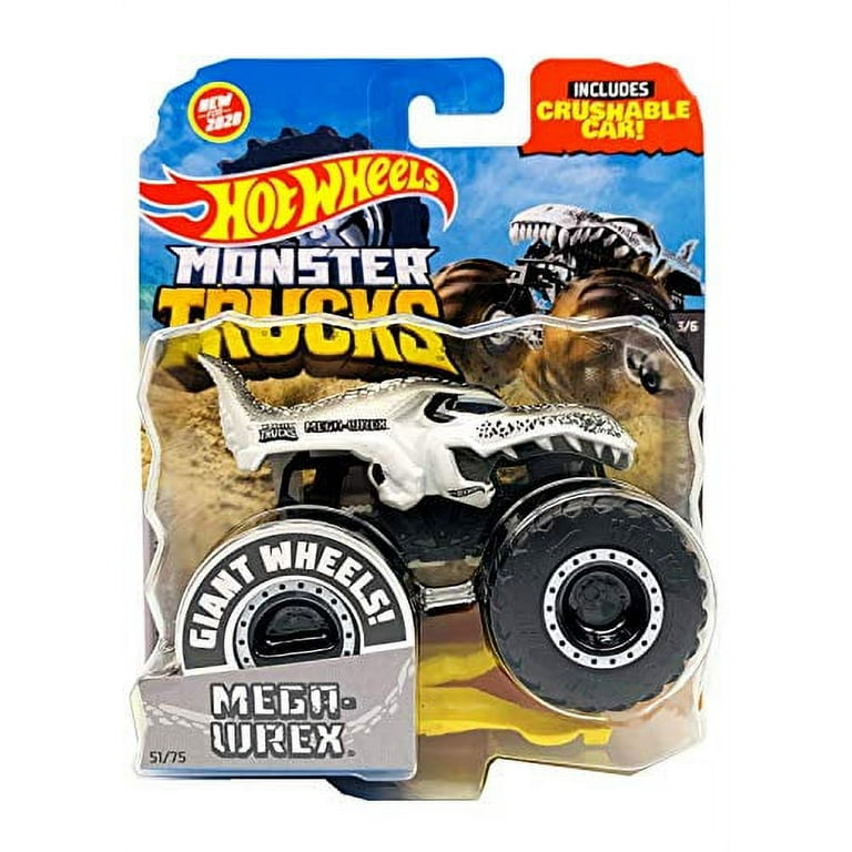 Hot Wheels Monster Trucks Mega-Wrex Black & White Includes Crushable Car 