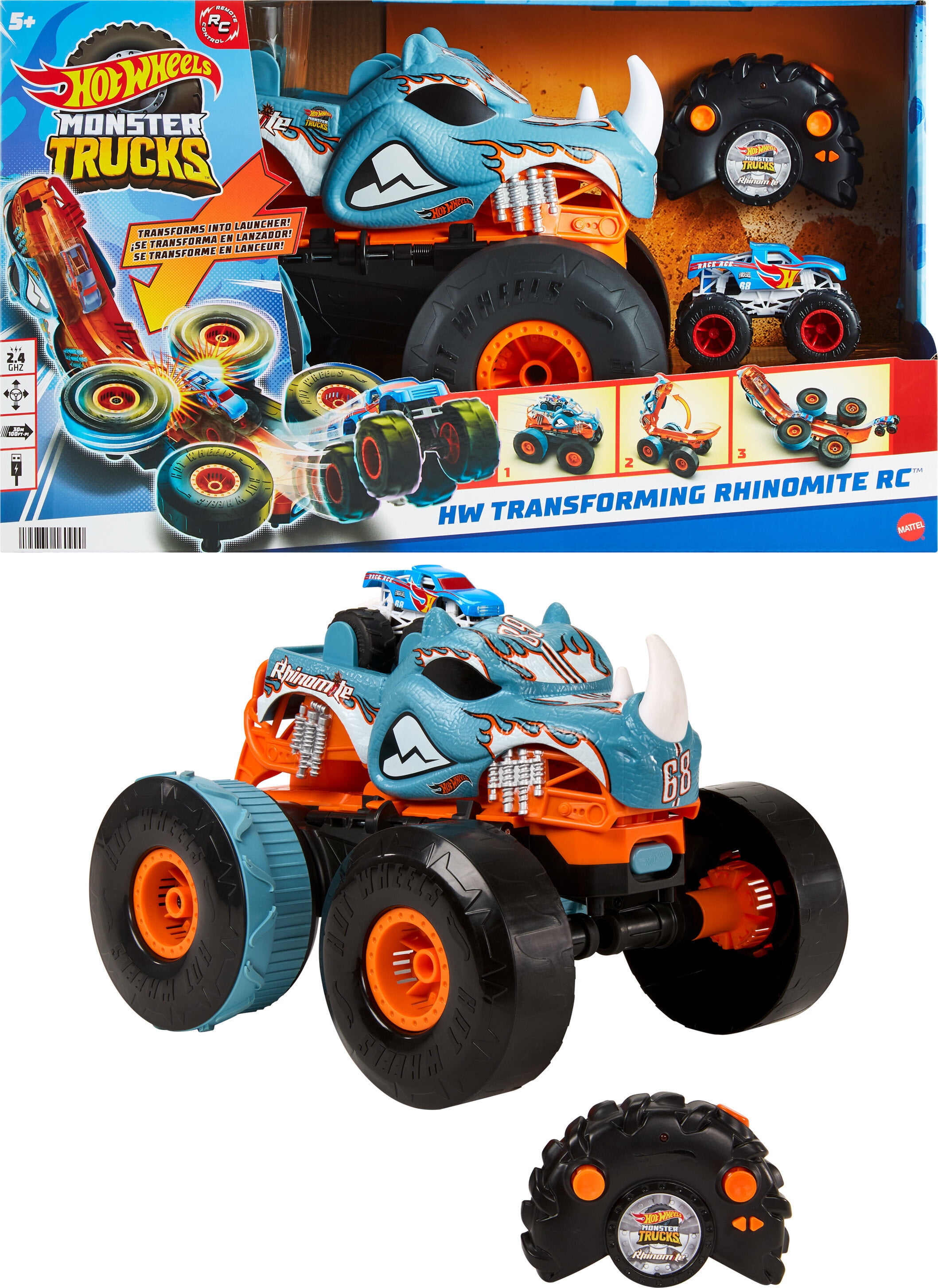 Hot Wheels Monster Trucks RC Rhinomite Transforms into Launcher