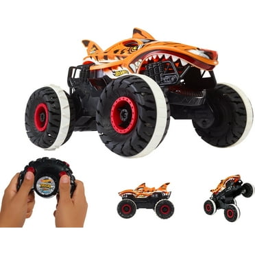 Hot Wheels Monster Trucks, Remote Control Car, Monster Truck Toy with All-Terrain Wheels, 1:15 Scale Unstoppable Tiger Shark RC