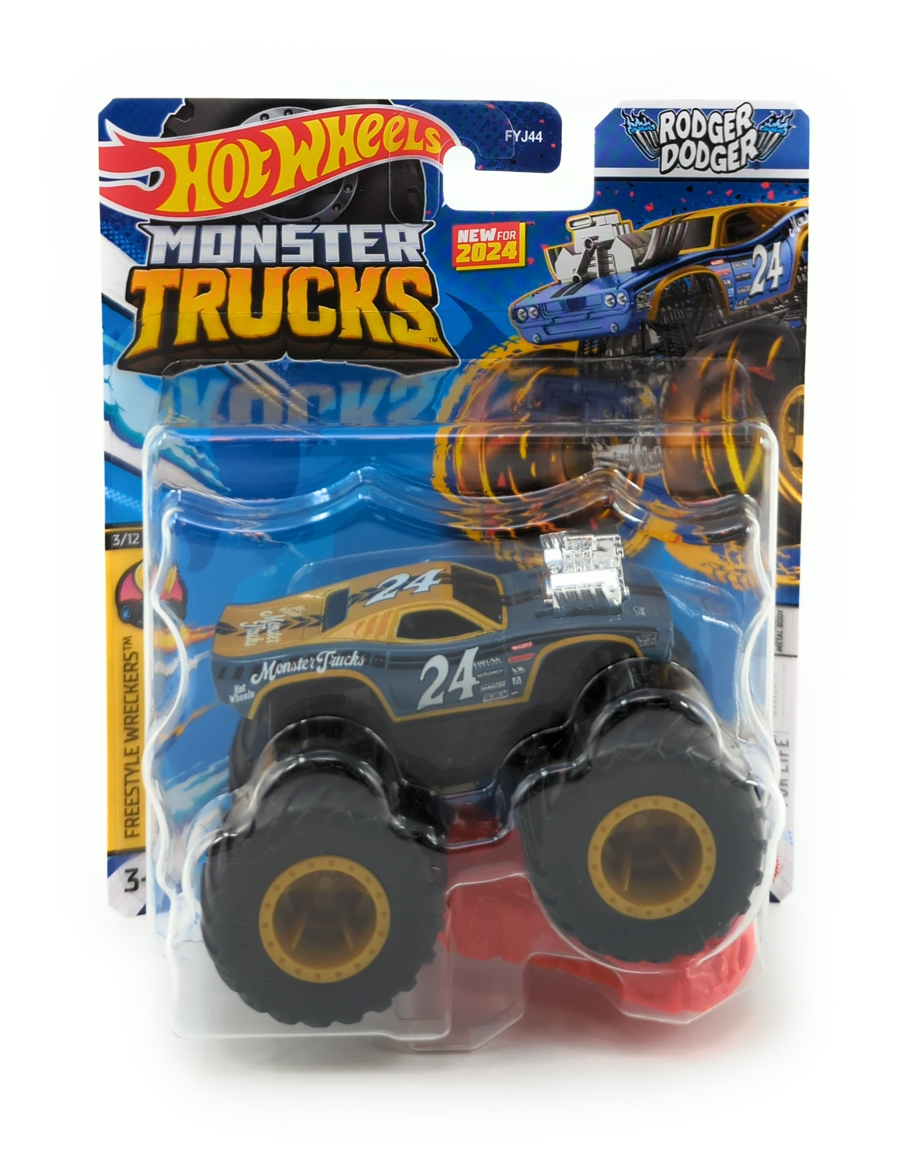 Hot Wheels Monster Trucks Rodger Dodger Freestyle Wreckers 3 12 Blue Gold 24 1 64 Scale Die Cast Vehicle Walmart Business Supplies