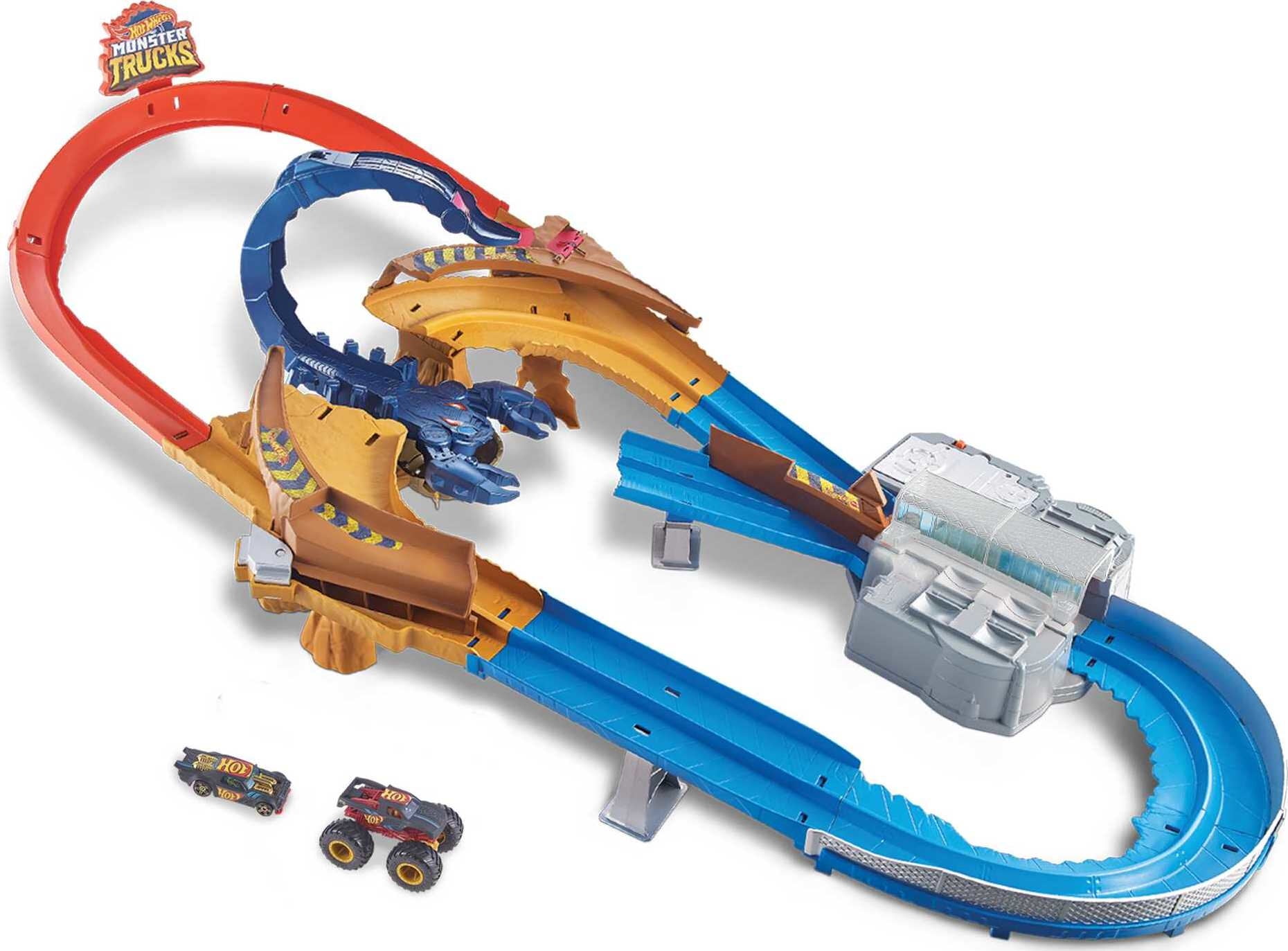 Hot Wheels Monster Trucks Scorpion String Raceway Track Set with 1 Toy  Monster Truck & 1 Car 