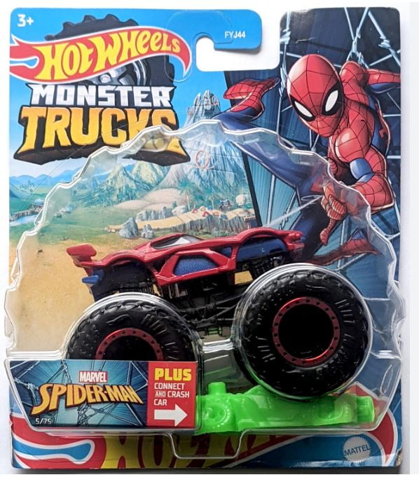 Hot Wheels Monster Trucks Spider-Man Character Vehicle - Connect and Crash  Car Included 30/50 1:64 - Red and Black Vehicle with Giant Wheels