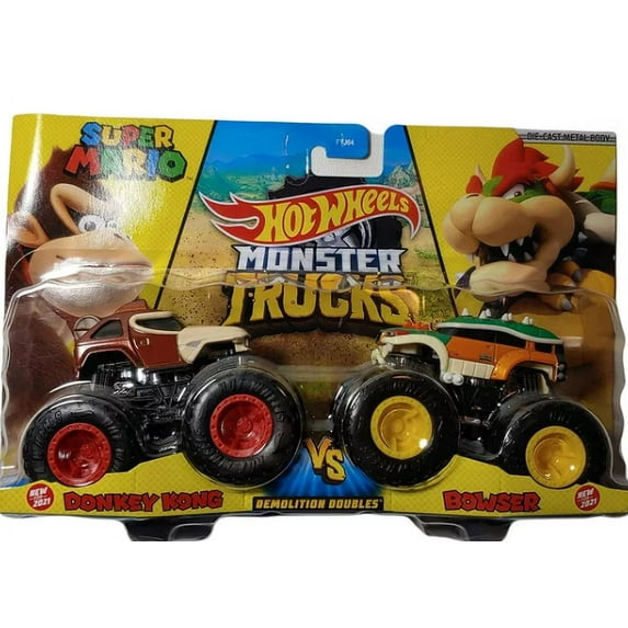 Hot Wheels Monster Trucks Super Mario Kids Car & Truck Play Vehicles, (2Pack)